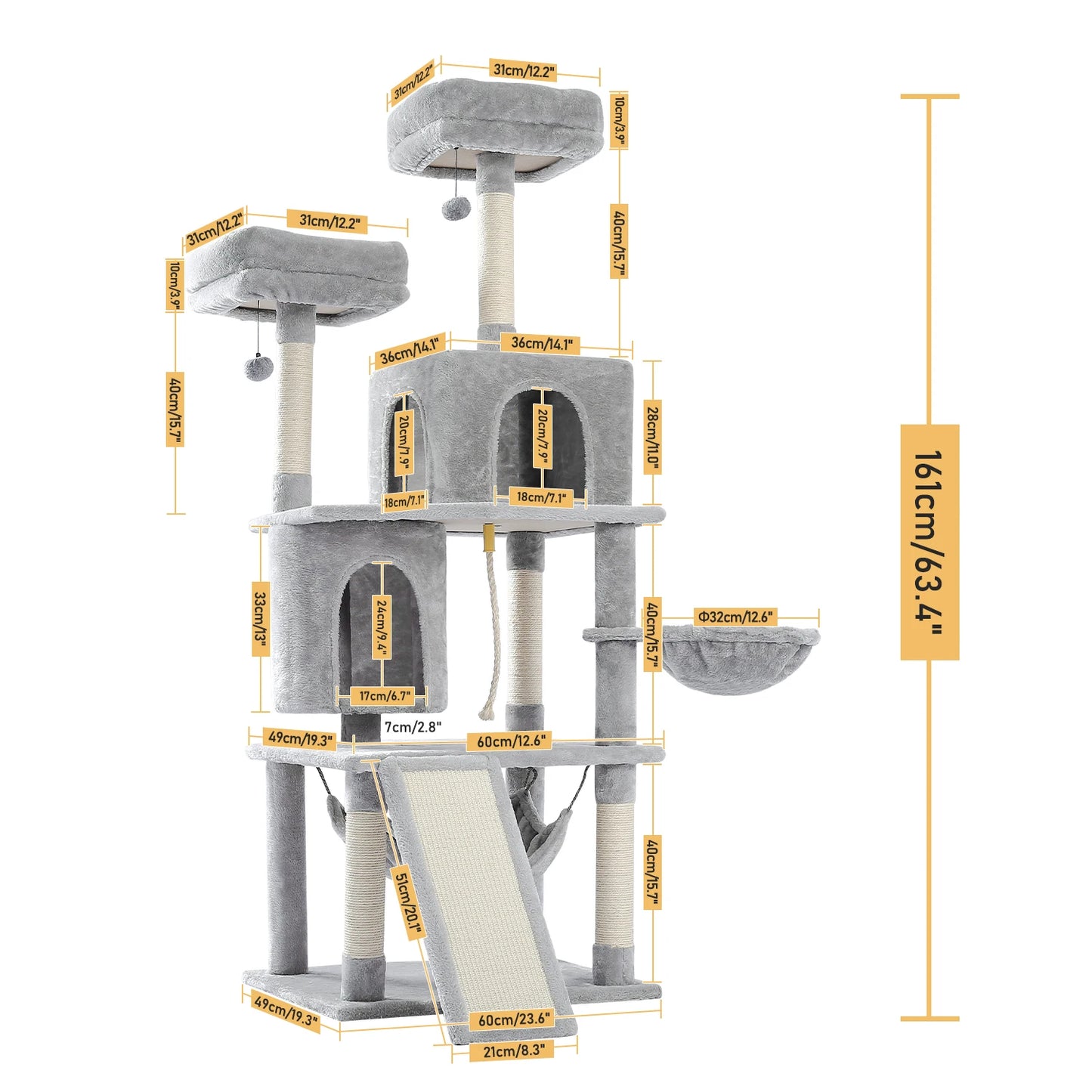 5-Laagse Kattenkrabpaal - 172 cm Hoog, Duurzaam en Comfortabel