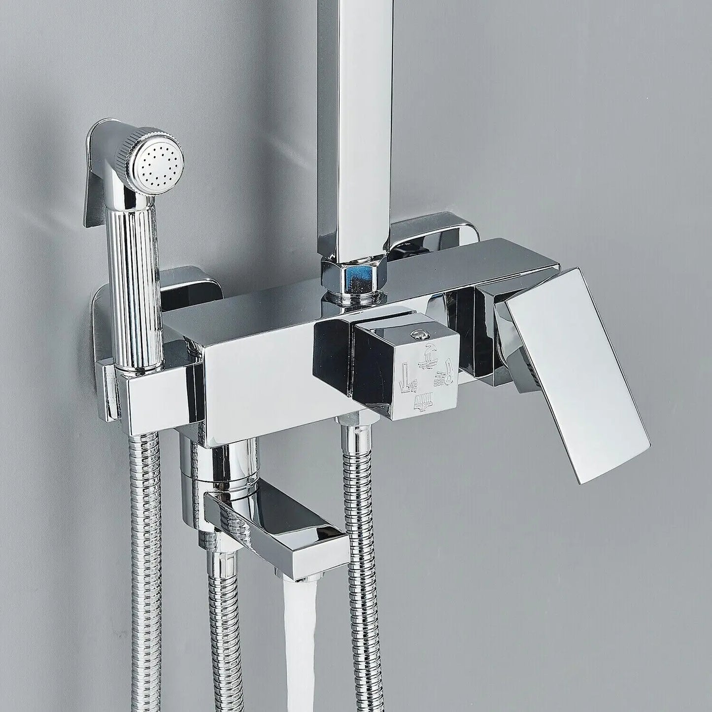 Chrome Brass Shower Faucet Set Rainfall Bathtub Tap With Bathroom Shelf 4 Function Height Adjust Shower Mixer Crane Fast Delivey