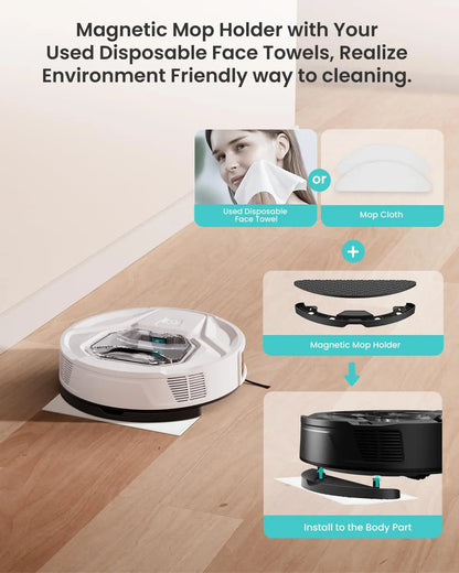 Lefant M320 Robot Vacuum Cleaner with Mop, 6000Pa Powerful Suction, Super Slim, Visible Dustbin, Carpet Detection,White