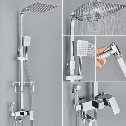Chrome Brass Shower Faucet Set Rainfall Bathtub Tap With Bathroom Shelf 4 Function Height Adjust Shower Mixer Crane Fast Delivey