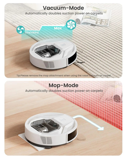 Lefant M320 Robot Vacuum Cleaner with Mop, 6000Pa Powerful Suction, Super Slim, Visible Dustbin, Carpet Detection,White