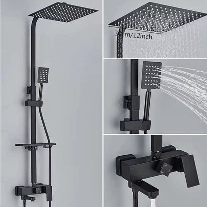 Chrome Brass Shower Faucet Set Rainfall Bathtub Tap With Bathroom Shelf 4 Function Height Adjust Shower Mixer Crane Fast Delivey